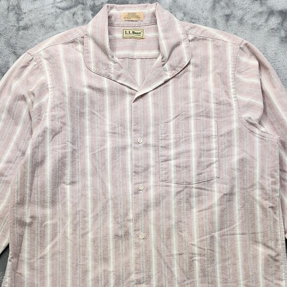Vintage LL Bean Shirt Womens 14 Pink Striped Flannel Single Needle Tailoring - Picture 2 of 8